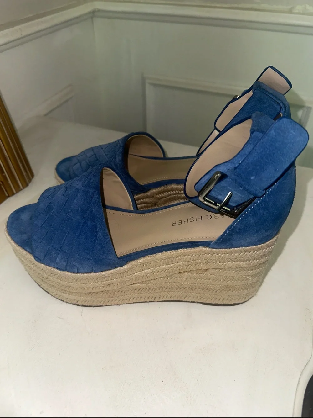 Marc Fisher Alida Blue Suede Espadrille Wedge Sandals Women’s Size 7